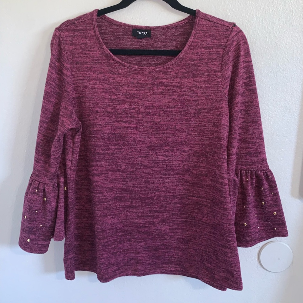 Tacera women’s burgundy blouse bell sleeves  size Medium petite